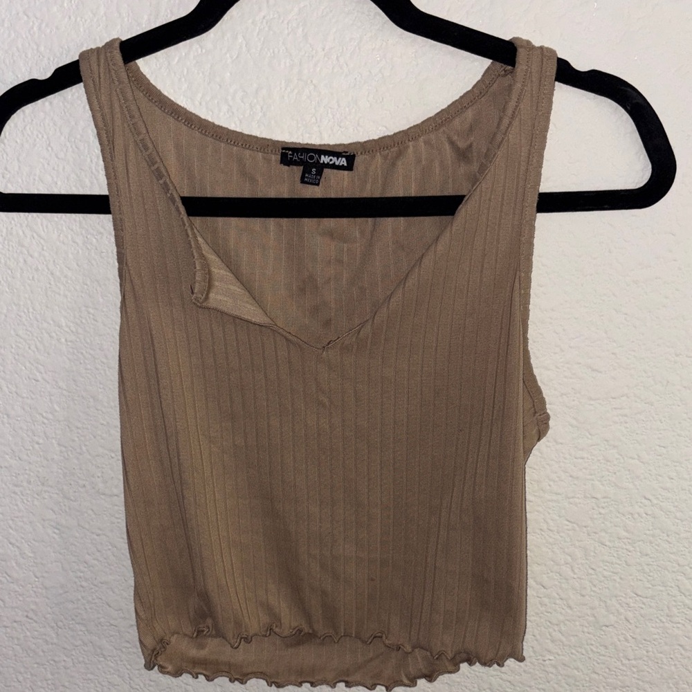 Fashion Nova Beige Ribbed Tank Top
